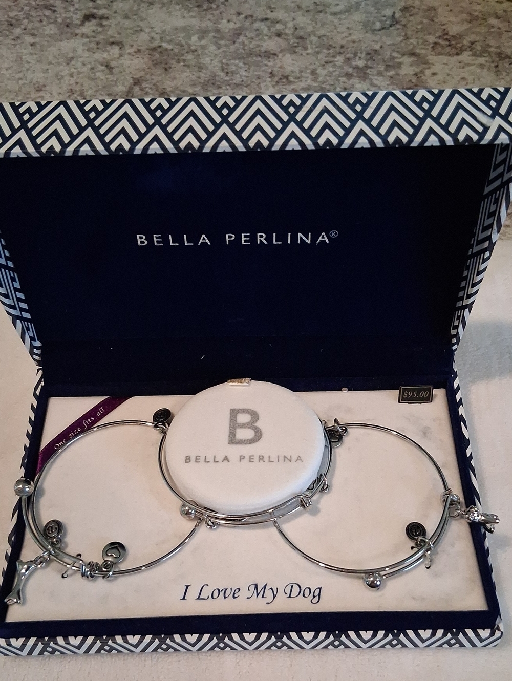 Bella Perlina Silver-Tone Pet Charm Bangle Bracelet Set
